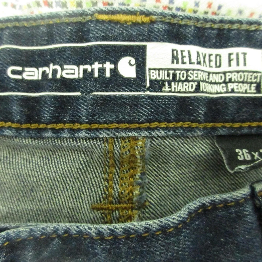 Carhartt BD2804-M Relaxed Fit Jeans Mens 36x29 Blue Straight Leg Stretch Denim